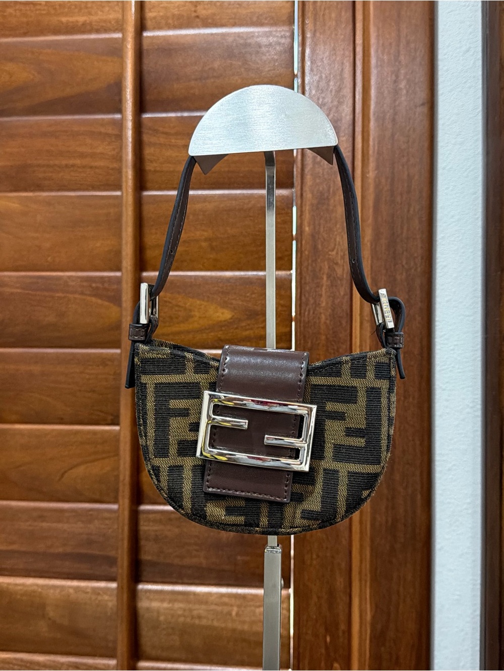 Fendi Brown Monogram Mini Baguette with Silver Buckle - Picture 1 of 4